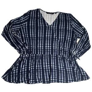 Colleen Lopez Women's Blue White Faux Wrap V-Neck Elastic Waist Cold Shoulder 2X